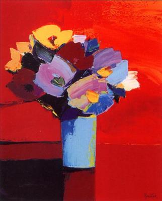 Bouquet sur Fond Rouge