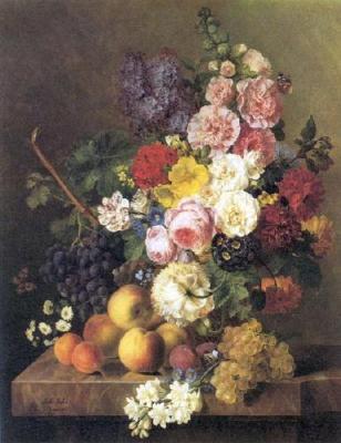 Flowers, Black And White Grapes art print by Riche