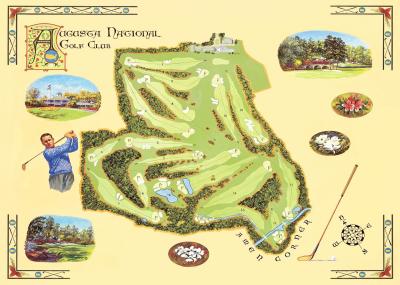 Golf Course Map-Augusta art print by Bernard Willington