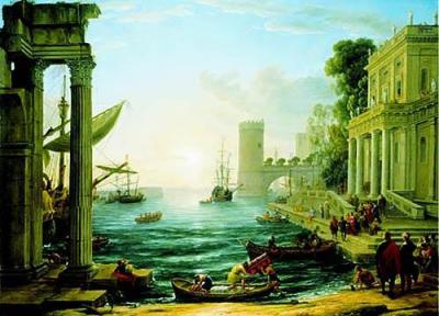 Seaport with Embarkation of Sheba art print by Claude