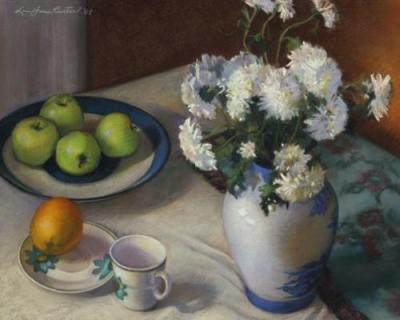 Chrysanthemums & Fruit art print by Lou Jene Carter