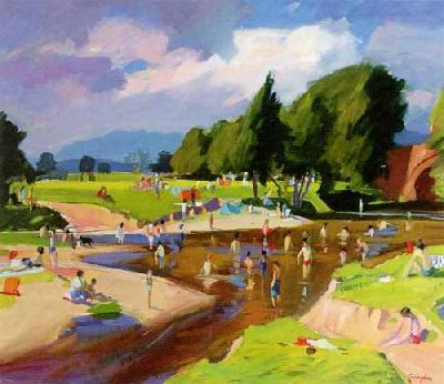 Bathers in the Endrick art print by John Cunningham