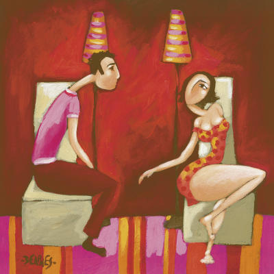T�te � t�te sous l'abat-jour art print by Delphes