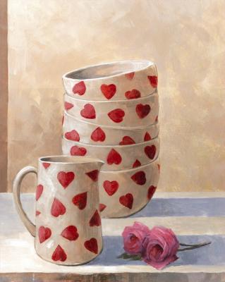 Breakfast Heart Bowls, Jug and Rose art print by Peter McGowan