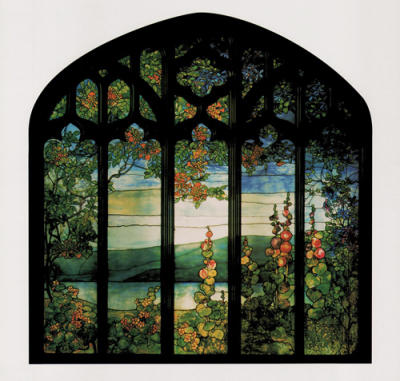 Landscape with Hollyhocks