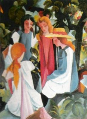 Four girls art print by August Macke