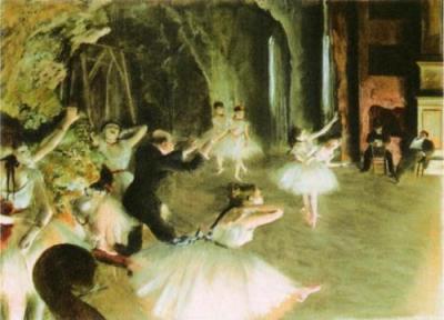 The Rehearsal of the Ballet on Stage art print by Edgar Degas