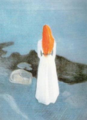 Young girl on a jetty art print by Edward Munch
