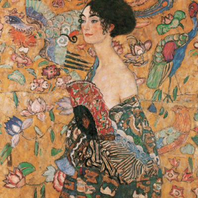 Lady with fan art print by Gustav Klimt