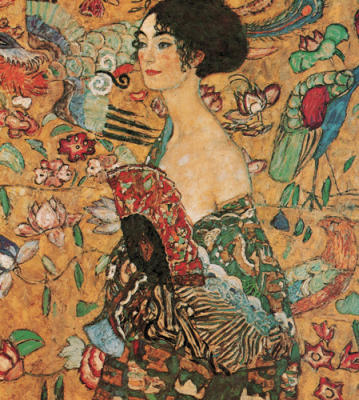 Lady with fan art print by Gustav Klimt