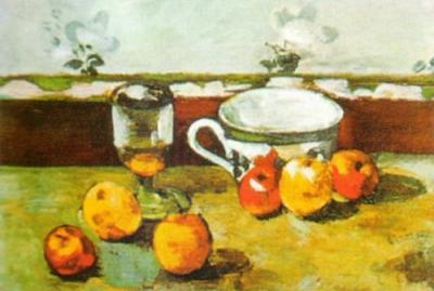 Still life with apples, cup and glass art print by Paul Cezanne