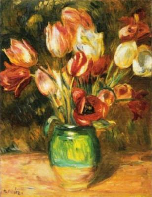 Tulips in a vase art print by Pierre Auguste Renoir