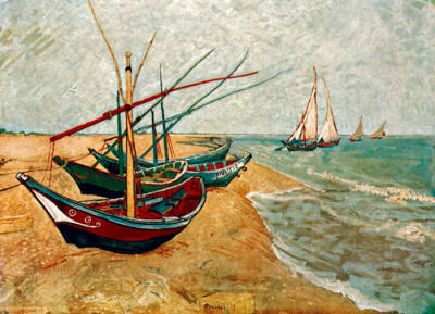 Fishing boats on the beach at Saintes-Maries art print by Vincent Van Gogh