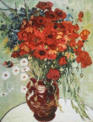 Vase avec marguerites at coquelicots