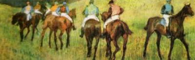 Racehorses in a landscape, (detail) art print by Edgar Degas
