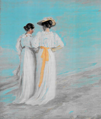 Two ladies on the beach art print by Michael Peter Ancher