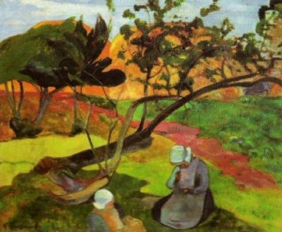 Landscape with two Breton Women art print by Paul Gauguin
