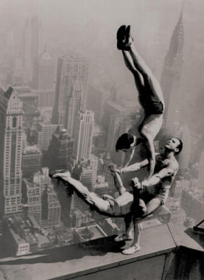 Acrobats on the Empire State Building art print by Anonymous
