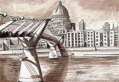 London Bridges - Millennium Bridge to St. Pauls art print by Mark Raggett