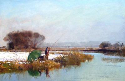 Winter light fisherman art print by Matthew Alexander