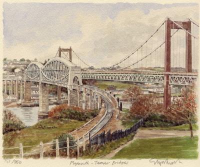 Plymouth - Tamar Bridges art print by Glyn Martin