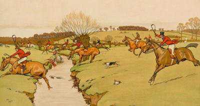 The Cottesbrook Hunt (The Brook) (Gouttelettes) art print by Cecil Aldin