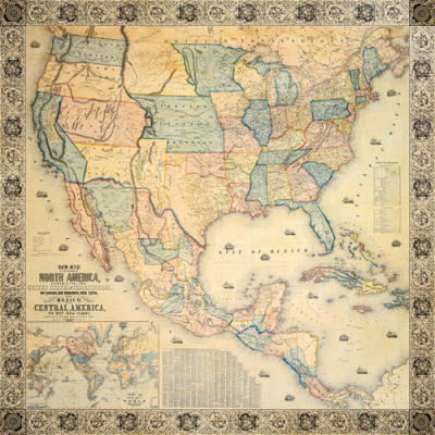 Map Of North America, 1853 (Gouttelettes) art print by Jacob Monk