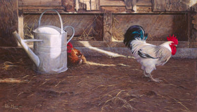 Rooster And Watering Can art print by Peter Munro