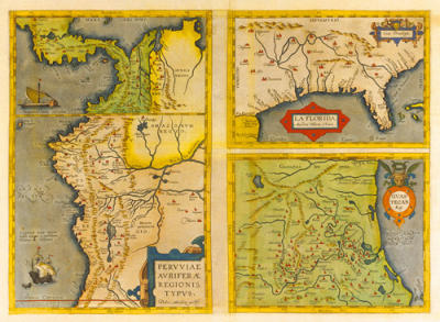 Peruviae Auriferae Regionis Typus Patent & La Florida  (Latin America and Florida), 1584