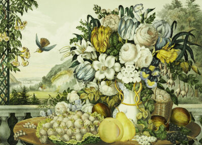 Landscape, Fruit And Flowers. After Frances Flora Bond (Fanny) Palmer
