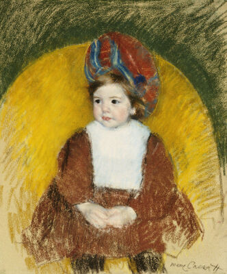 Margot In A Dark Red Costume Seated On A Round Backed Chair