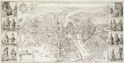 Aerial View Of Paris. Le Plan De La Ville, Cite, Universiteet Fauxbourges De Paris. 1615