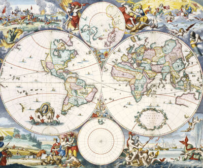 Wall-Map Of The World On 4 Sheets, C. 1696.