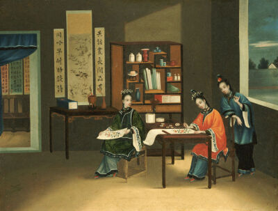 An Interior With A Woman Painting Flowers