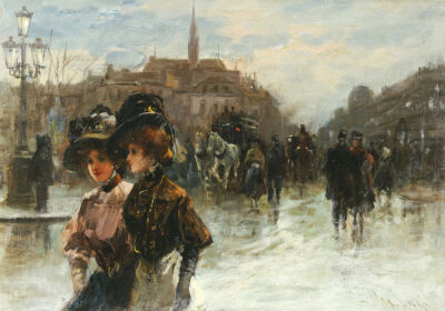 A Street Scene With Elegant Ladies, Paris