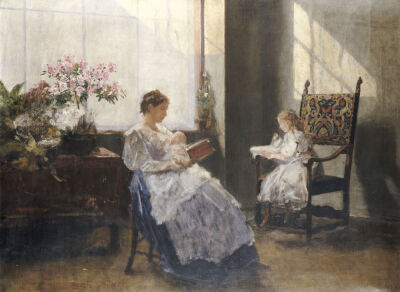 Mrs Leopoldine Masarai With Her Daughters At The Artists Studio, 1896