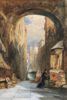 Venice: An Edicola Beneath An Archway, With Santa Maria Della Salute In The Distance, 1853