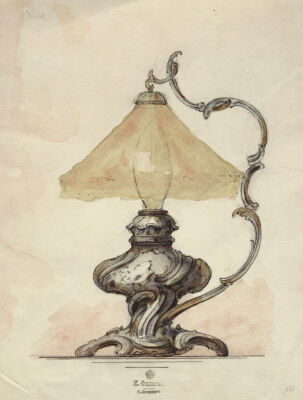 A Drawing Of A Silver Table Lamp With A Twisted Fluted Body