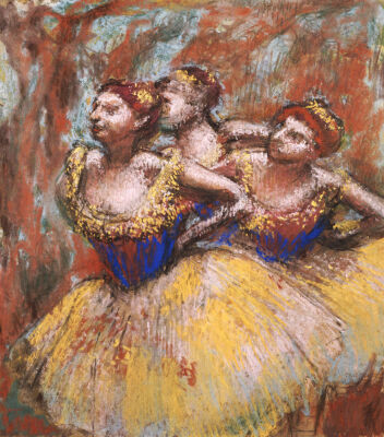 Three Dancers (Yellow Skirts, Blue Blouses), Circa 1896