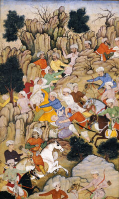 Babur Chasing The Hazaras Through The Ravine. Mughal India, Circa 1595