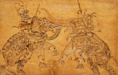 Elephants In Combat, Mughal, Circa 1600