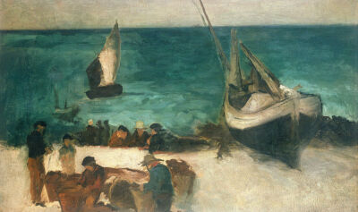 Seascape At Berck; Fishing Boats And Fishermen, 1872