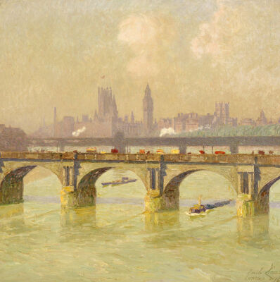 Waterloo Bridge And Hungerford Bridge With The Houses Of Parliament Beyond, 1916