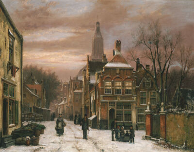 A Wintery Scene: A Dutch Street With Numerous Figures
