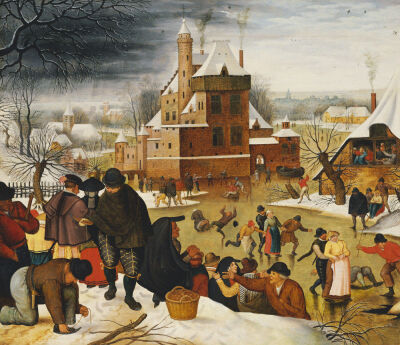 Townsfolk Skating On A Castle Moat