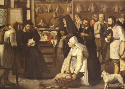 A Tax Office With Peasants Queuing To Make Payments In Kind