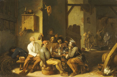 Peasants Smoking And Drinking In A Barn With Devils Dancing Beyond, 1635