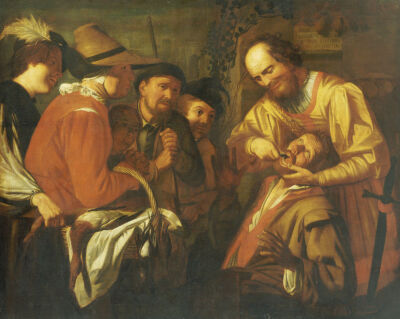 A Quack Dentist Extracting A Tooth, While A Group Of Onlookers Watch Nearby