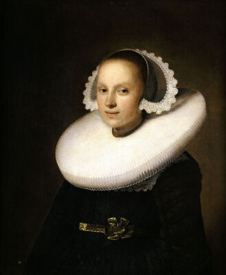 Portrait Of A Young Lady, Half Length In A Black Dress, With A White Lace Cap