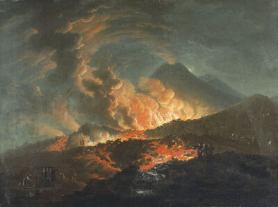 Vesuvius Erupting At Night, Observed By Elegant Gentlemen